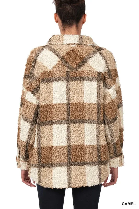 Sherpa Plaid Shacket With Pockets