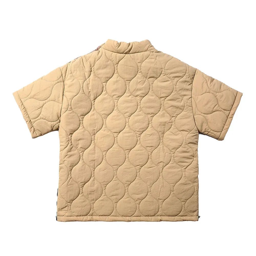 Short Sleeve Quilted Jacket - Split-hem Pullover - Casual Loose Outerwear