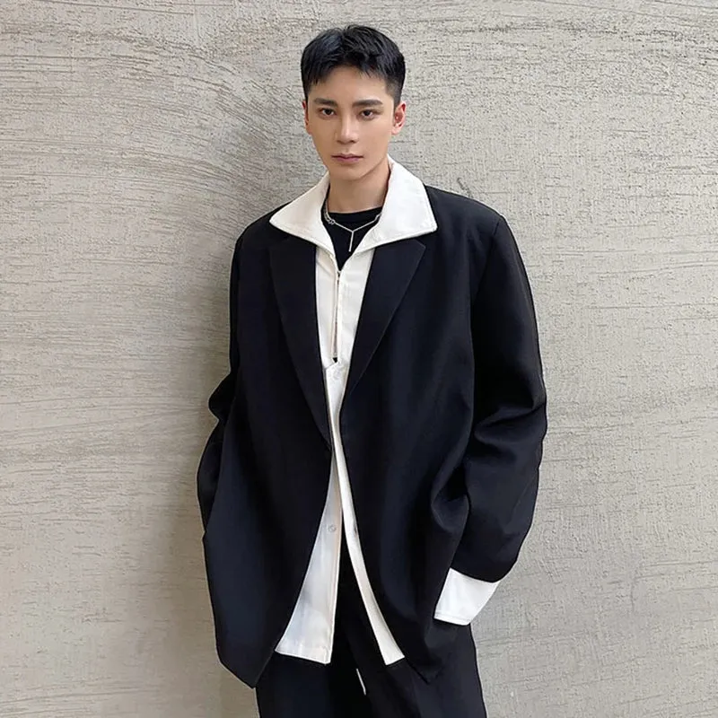 Spring Men's Blazer Turn-down Collar Korean Style New Fashion Male Long Sleeve Metal Design Male Suit Jacket 2023 9Y9332