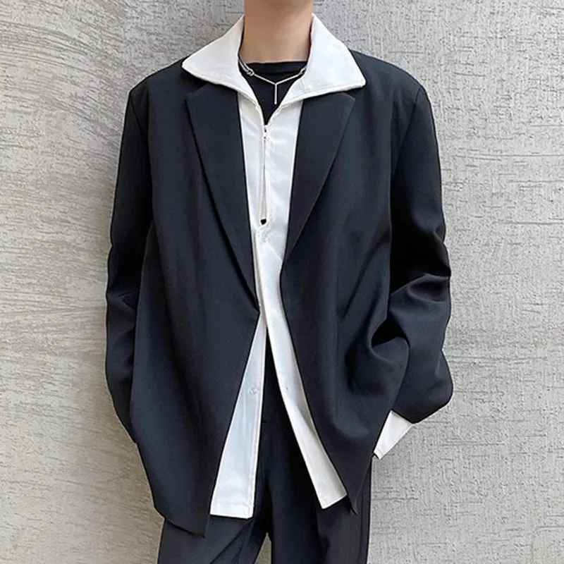 Spring Men's Blazer Turn-down Collar Korean Style New Fashion Male Long Sleeve Metal Design Male Suit Jacket 2023 9Y9332