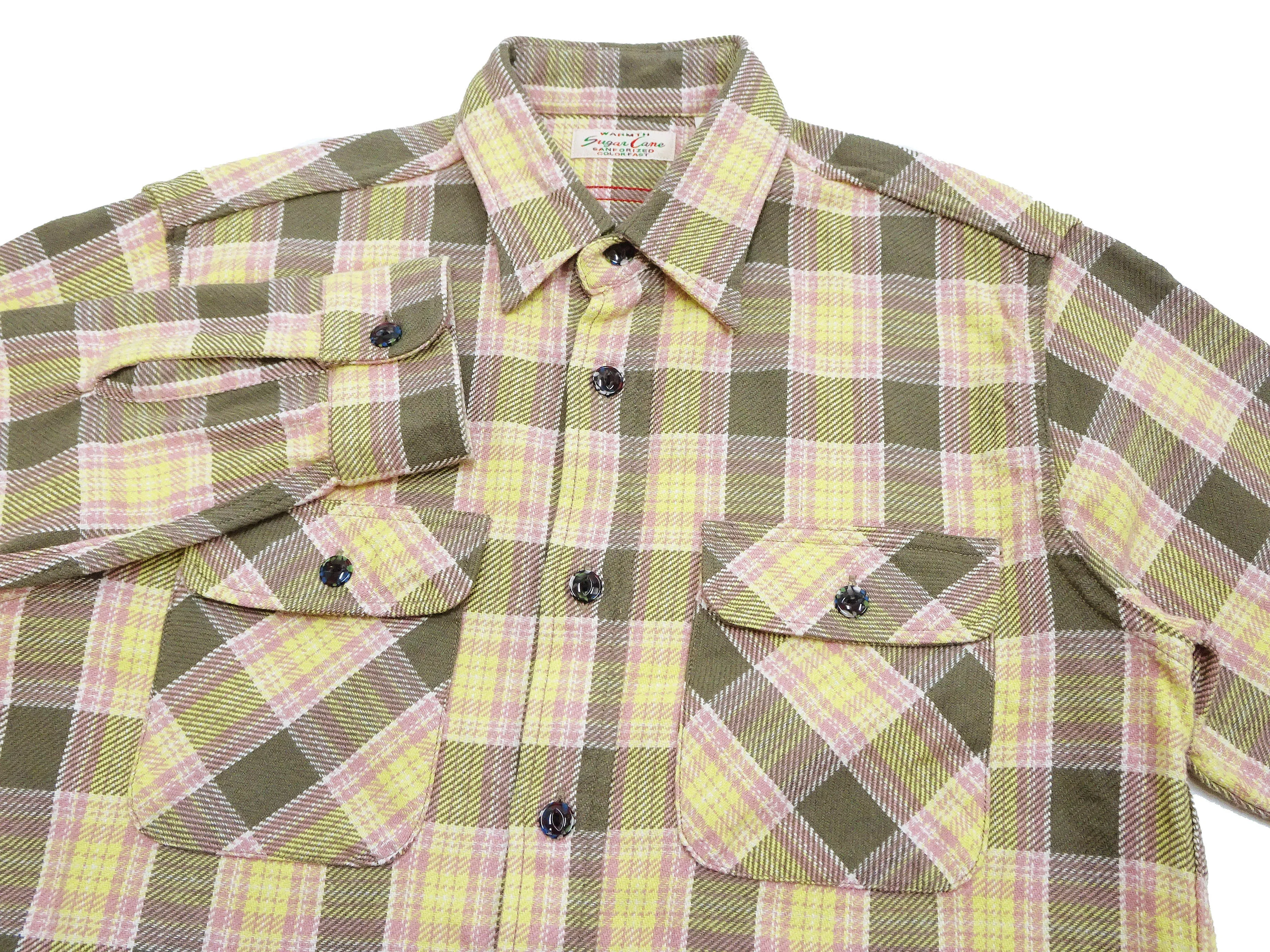 Sugar Cane Plaid Shirt Men's Heavyweight Cotton Twill Long Sleeve Button Up Work Shirt SC29158 145 Green