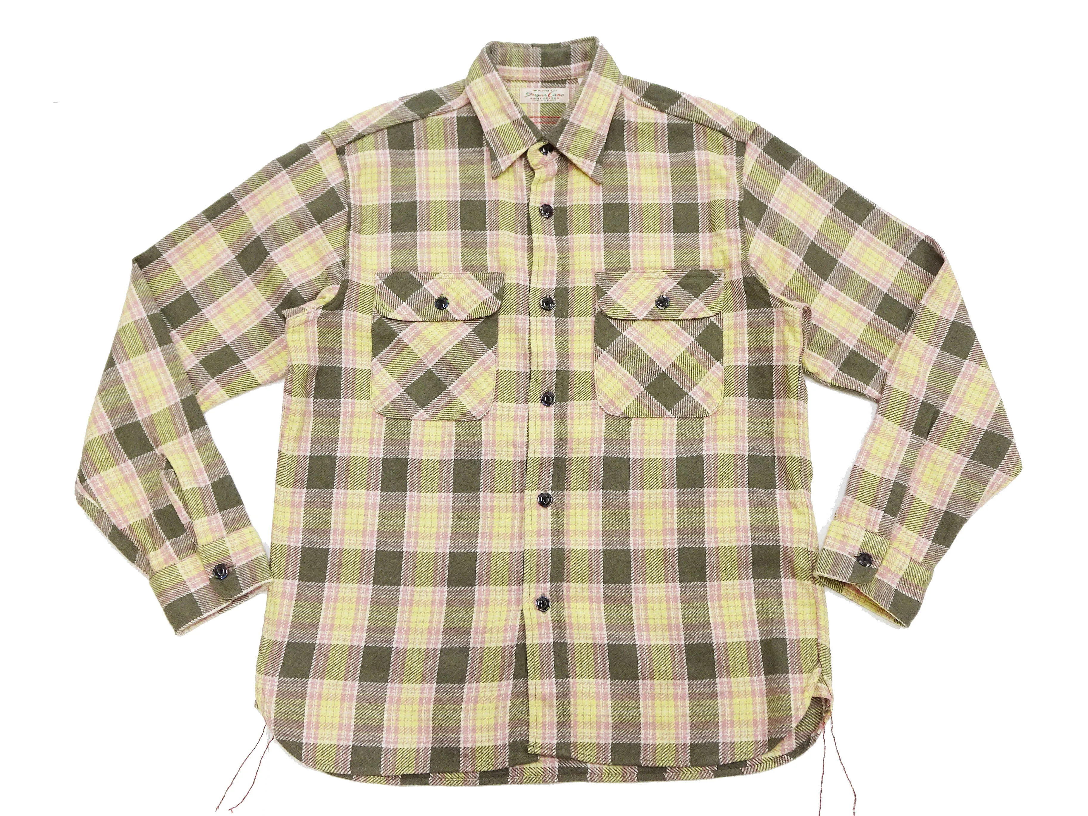 Sugar Cane Plaid Shirt Men's Heavyweight Cotton Twill Long Sleeve Button Up Work Shirt SC29158 145 Green