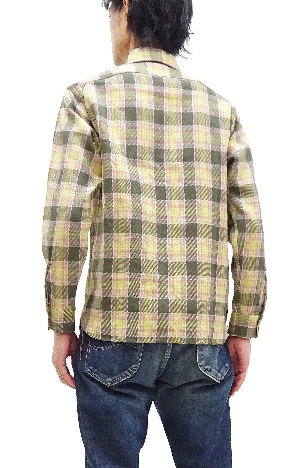 Sugar Cane Plaid Shirt Men's Heavyweight Cotton Twill Long Sleeve Button Up Work Shirt SC29158 145 Green