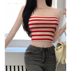 Sweet and spicy knitted bandeau small vest women's summer pure lust style shoulder strap retro sexy thin wearing undershirt top