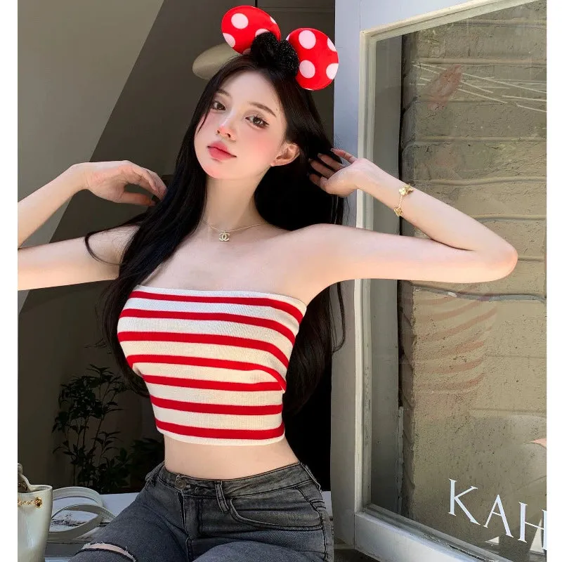 Sweet and spicy knitted bandeau small vest women's summer pure lust style shoulder strap retro sexy thin wearing undershirt top