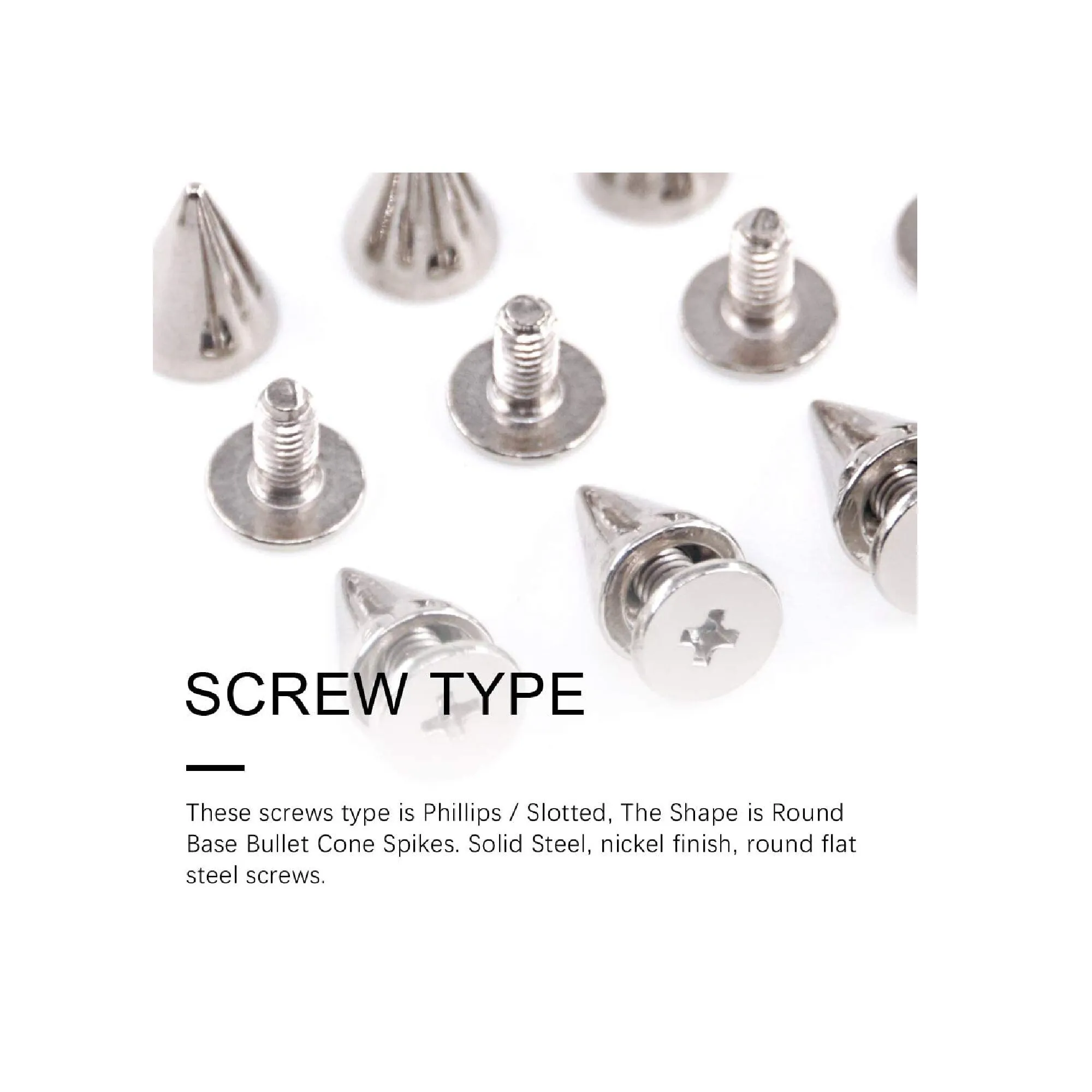 Swpeet 110 Pairs Sliver 7mm x 9.5mm Bullet Cone Spike and Stud Metal Screw Back for DIY Leather Craft Cool Rivets Punk Stud Coincal Layer