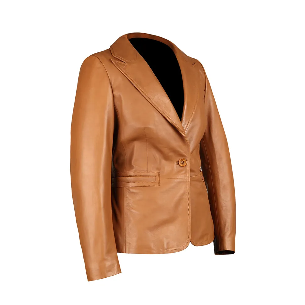 Sylvia Womens  Lambskin Tan Leather Blazer