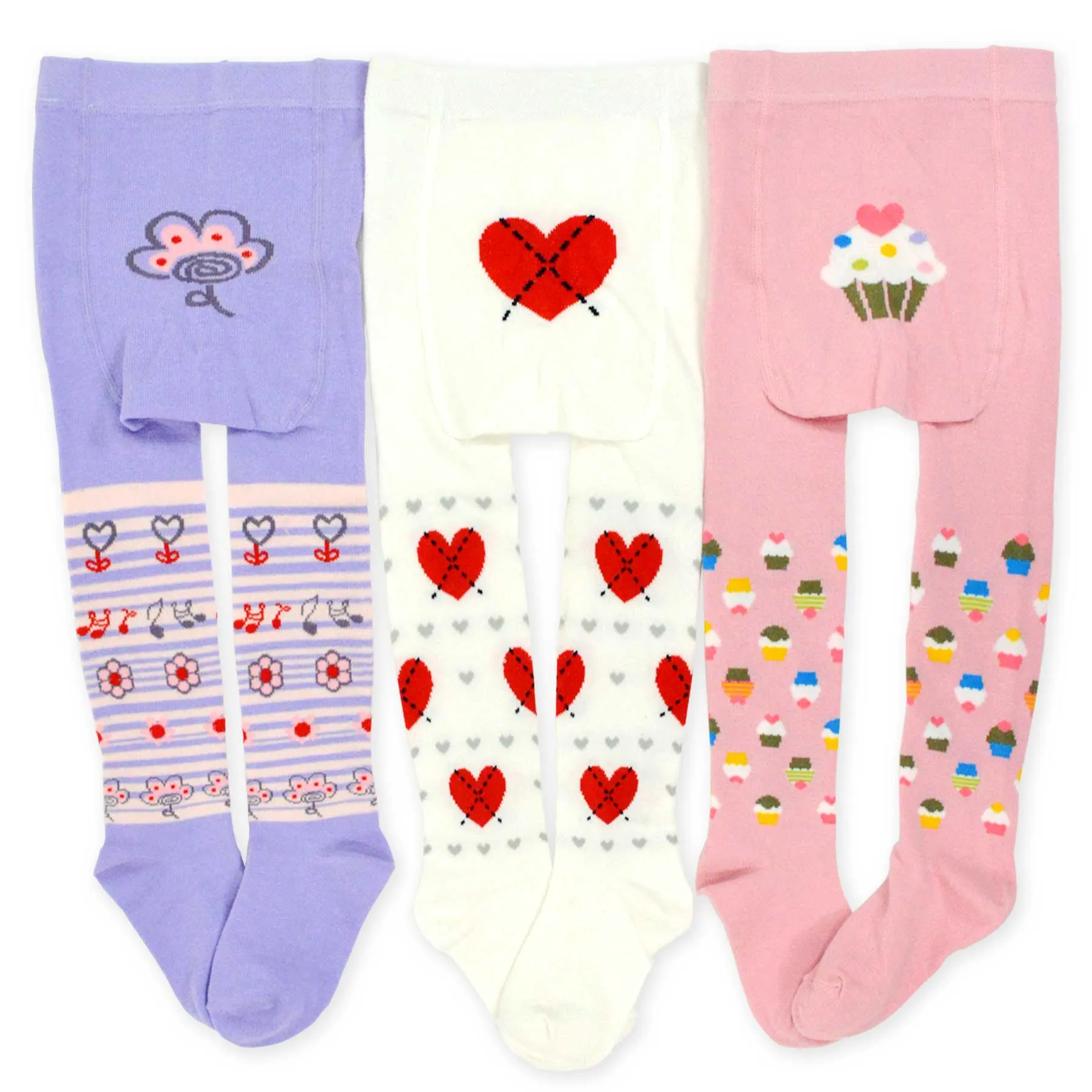 TeeHee Socks Kid's Casual Cotton Tights Cup Cakes 3-Pack (K1606)