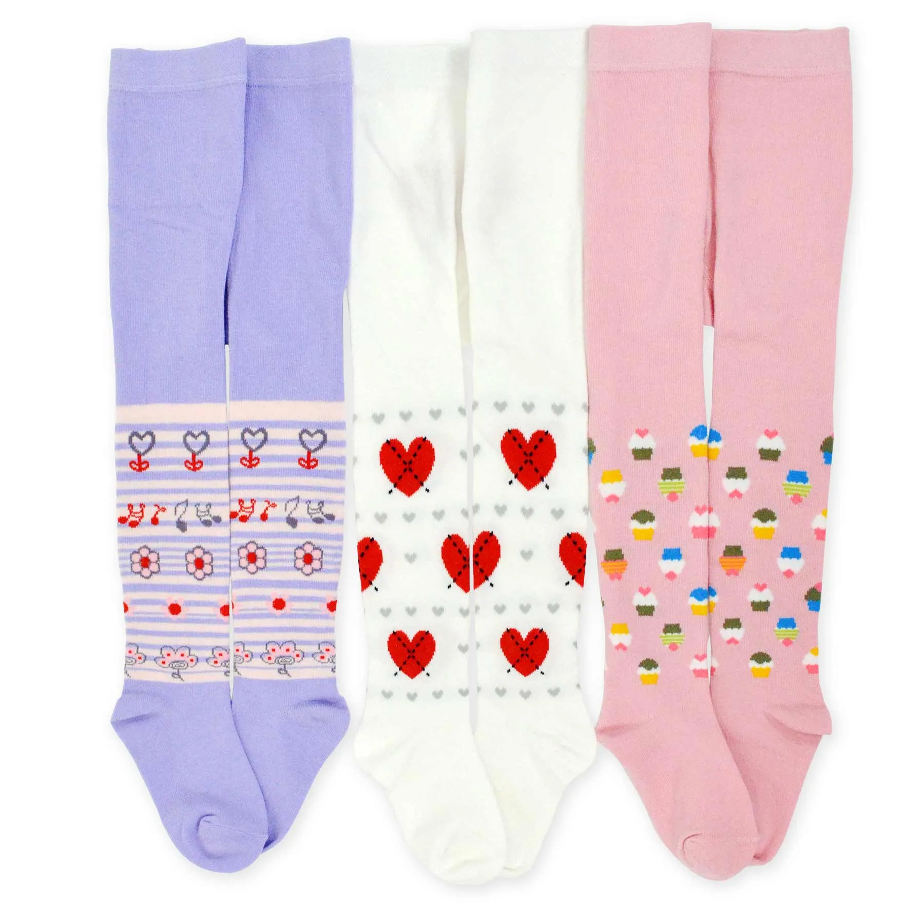 TeeHee Socks Kid's Casual Cotton Tights Cup Cakes 3-Pack (K1606)