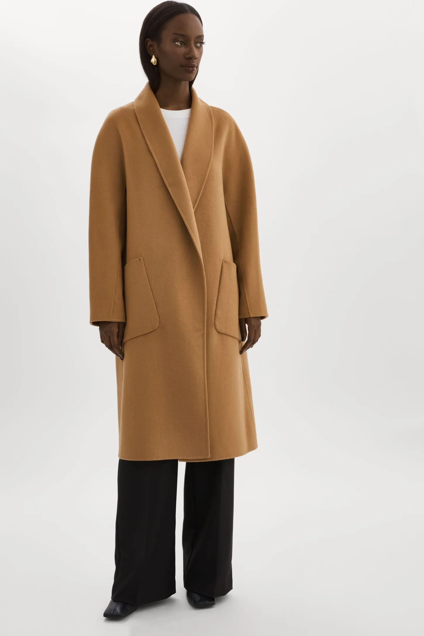 Thara Shawl Collar Wool Coat | Camel