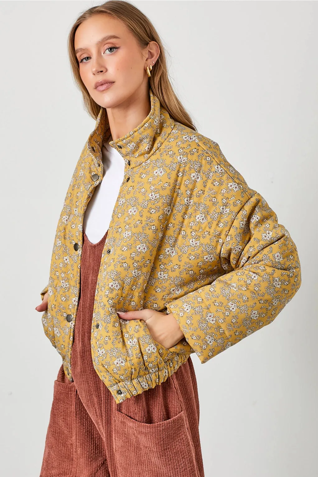 The Ditsy Puffy Jacket - Mustard Floral