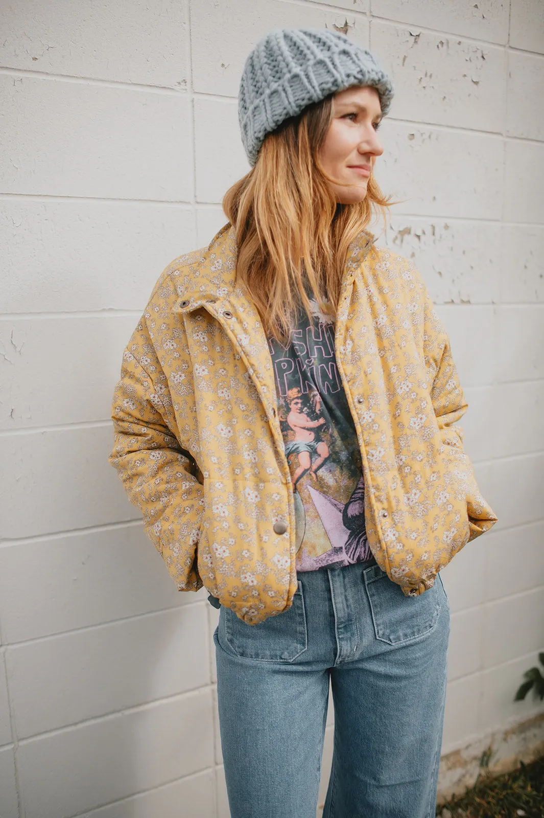 The Ditsy Puffy Jacket - Mustard Floral