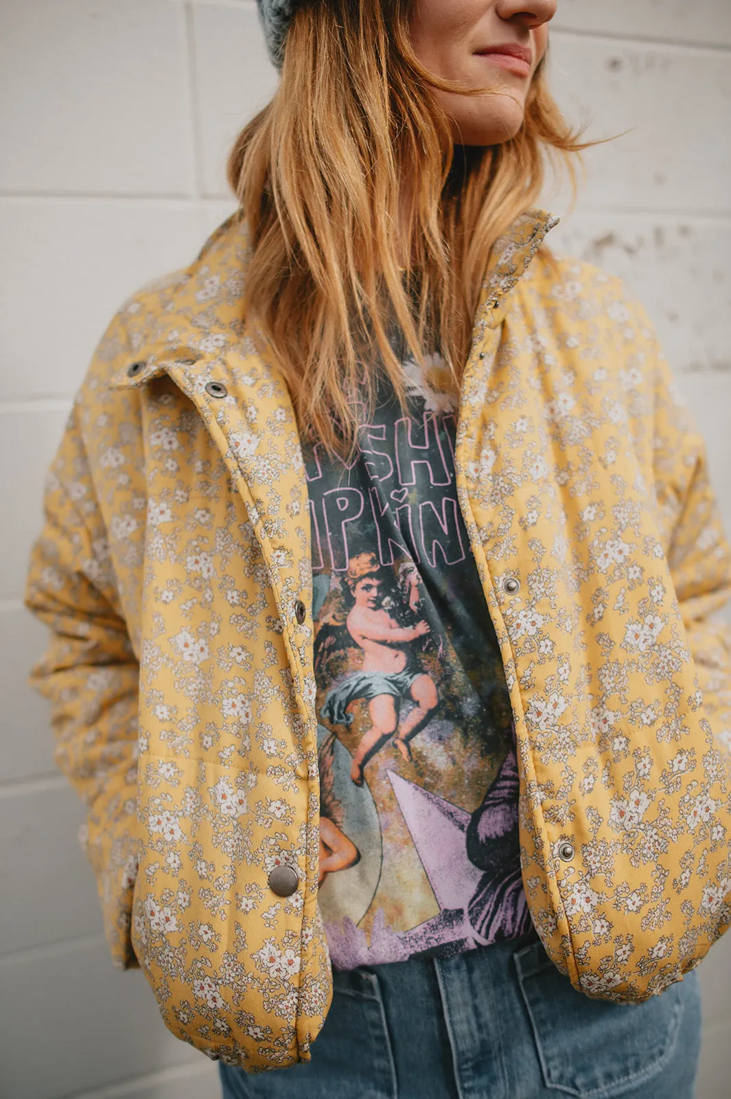 The Ditsy Puffy Jacket - Mustard Floral