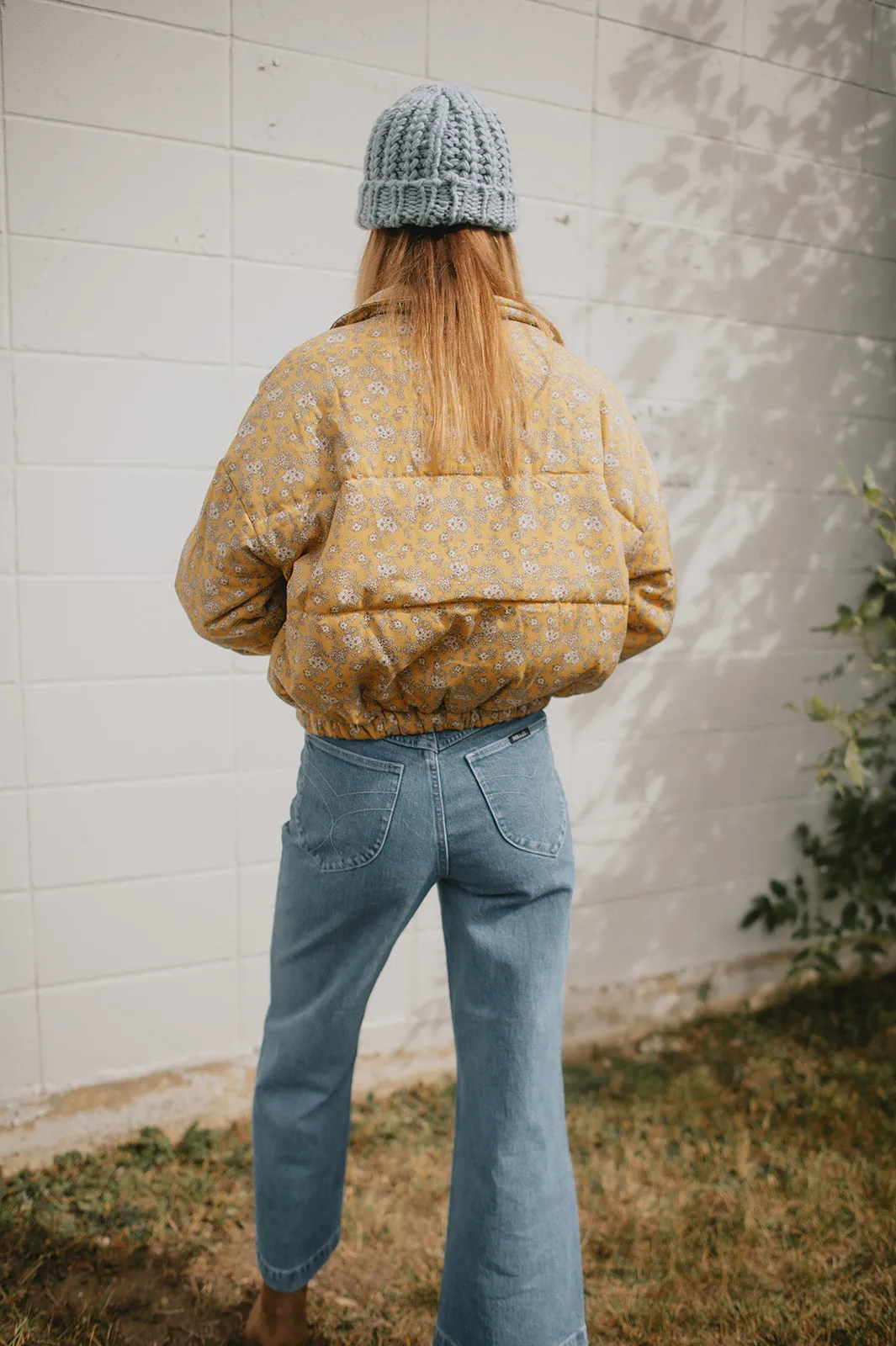 The Ditsy Puffy Jacket - Mustard Floral