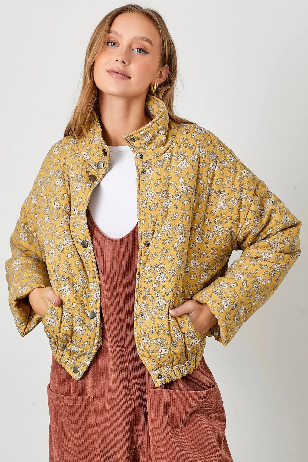 The Ditsy Puffy Jacket - Mustard Floral