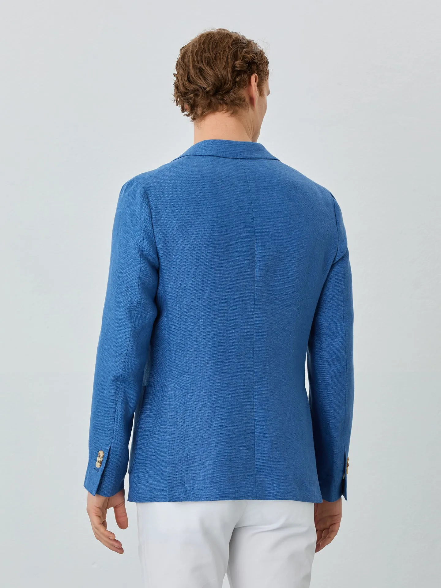 Unstructured Hopsack Blazer With Patch Pockets In Linen