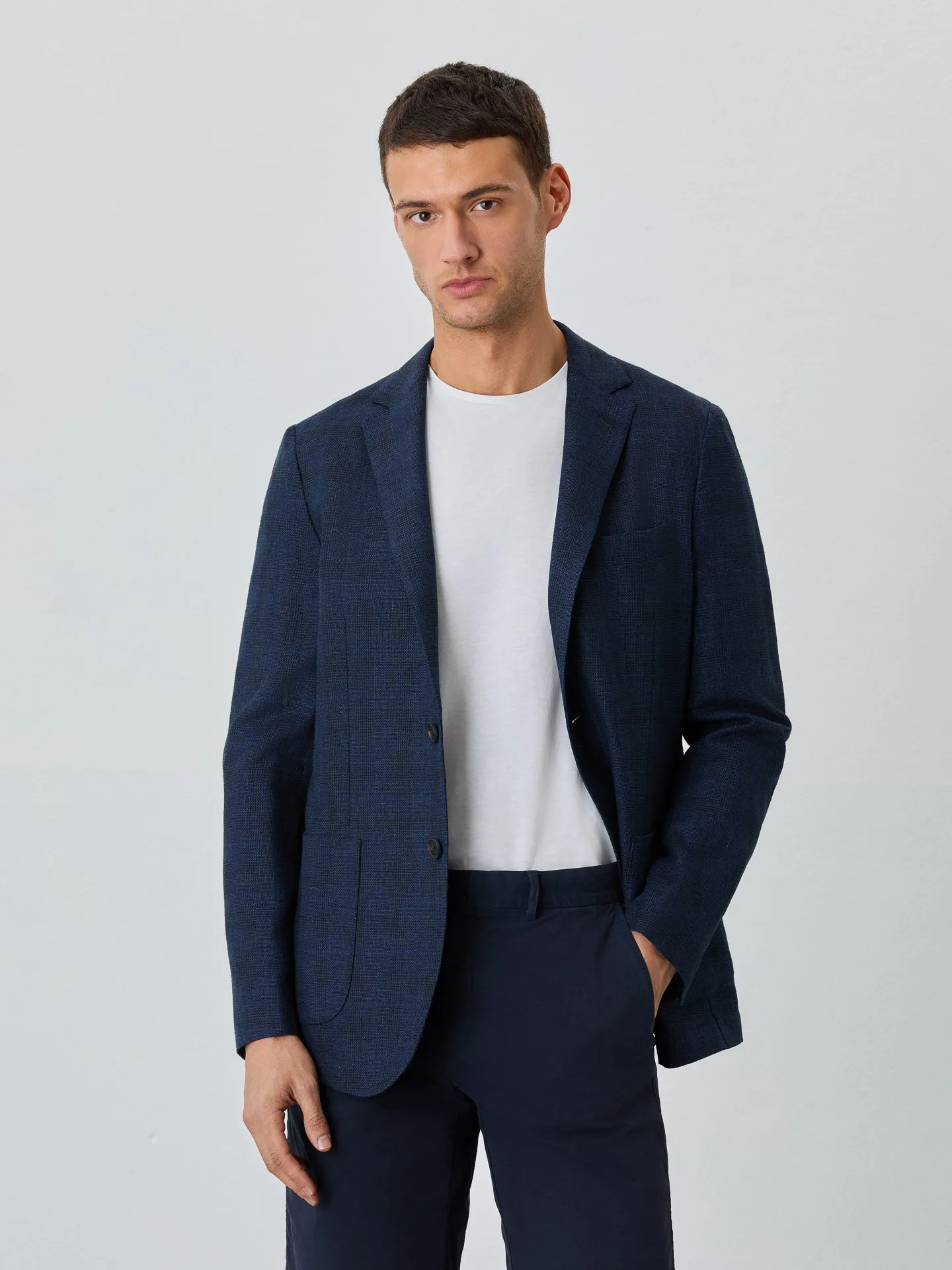 Unstructured Plain Structure Blazer With Patch Pockets In Linen