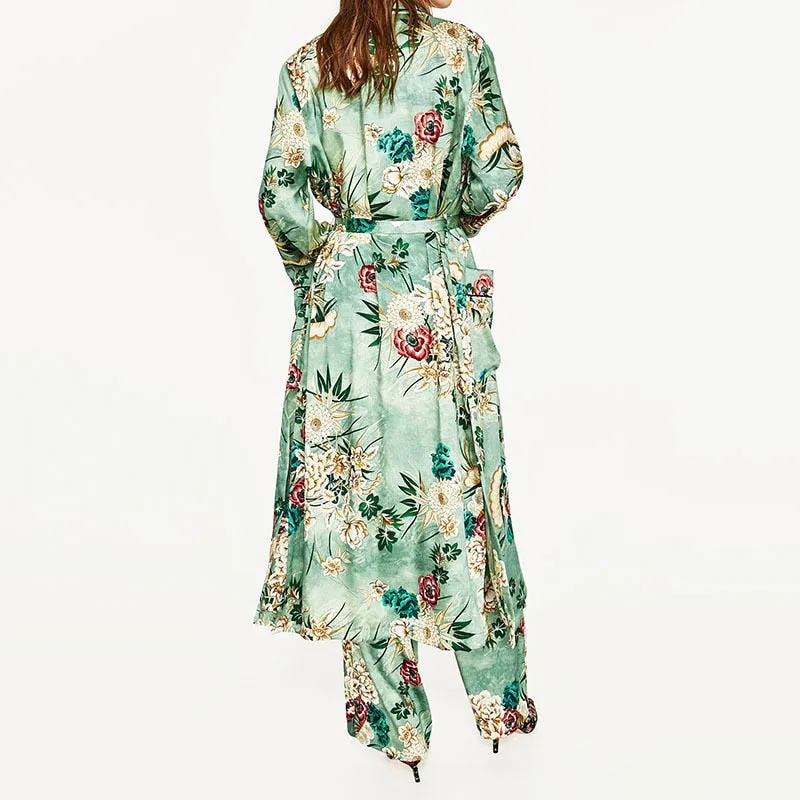 VenusFox Vintage Retro Floral Print Long Kimono Jacket