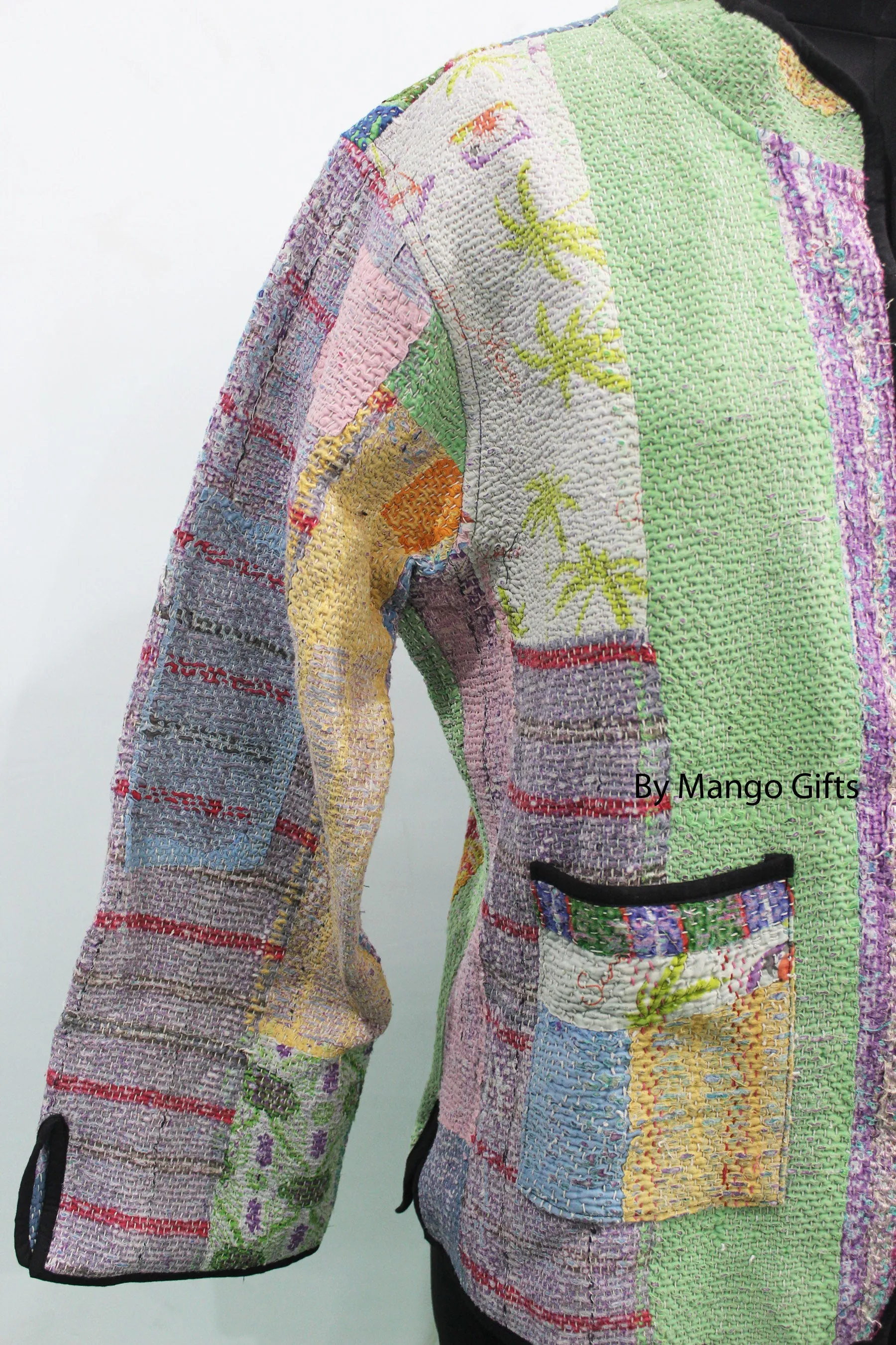 Vintage cotton sari kantha jacket coat bohemian rustic dress women vintage wear