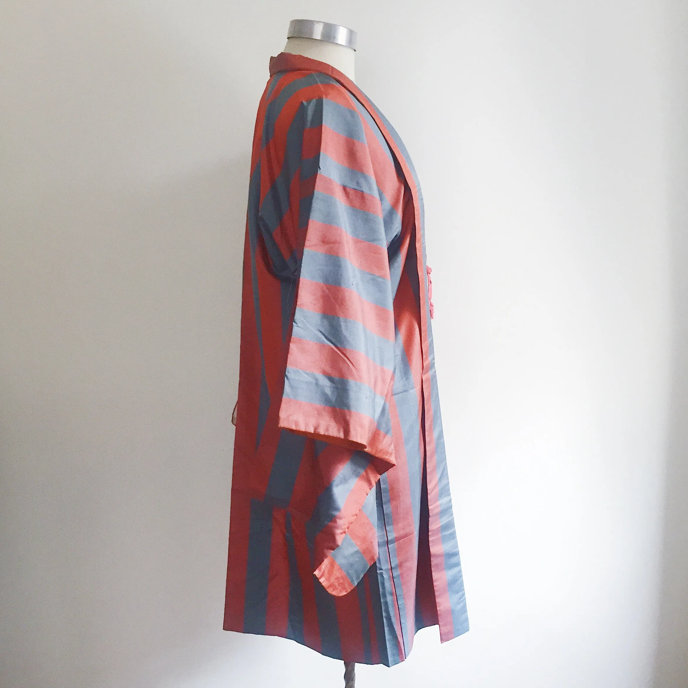 Vintage Kimono Haori Jacket - Orange / Blue Retro Stripe