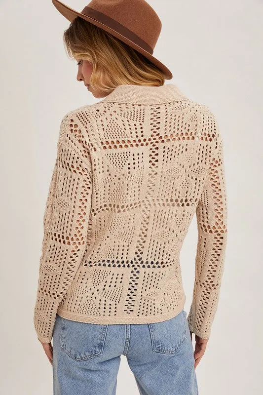 Waitlist 12/24 ♥ Jacie Long Sleeve Button Down Crochet Cardigan Top Natural