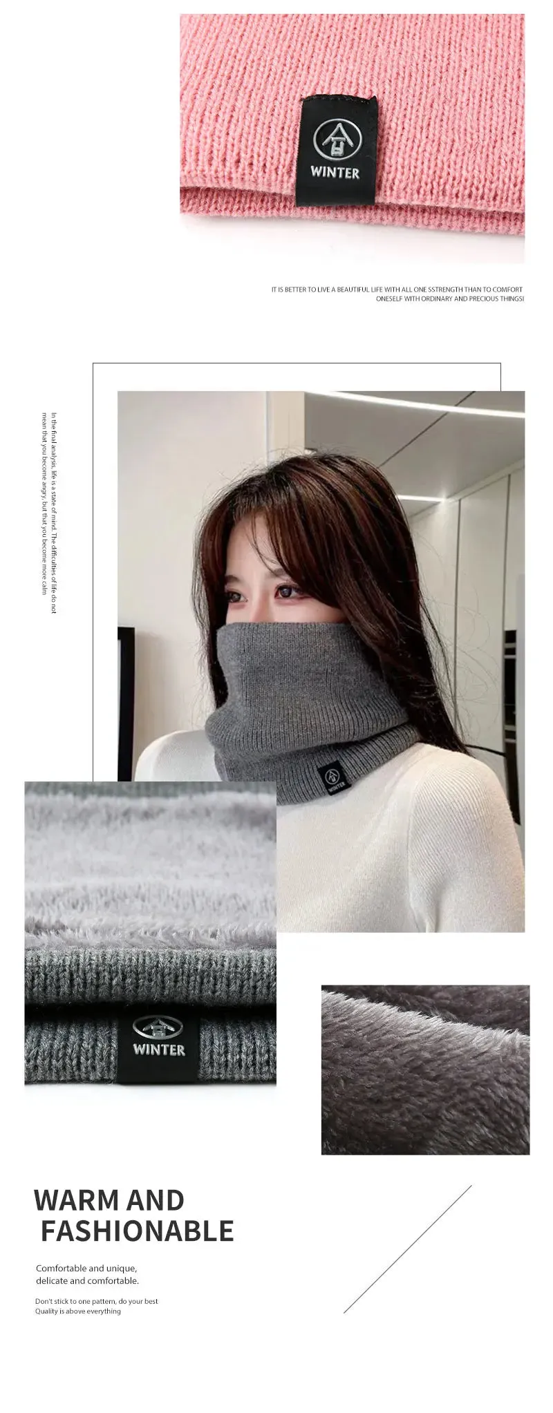 Warm Cashmere Like Knitted Snood Scarf - Unisex Winter Wool Neck Ring