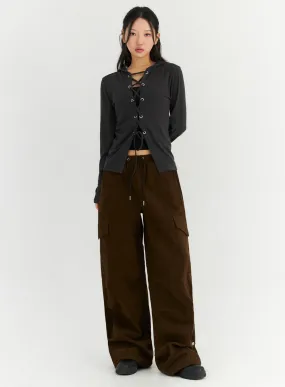 Wide-Leg Cargo Sweat Pants CN303