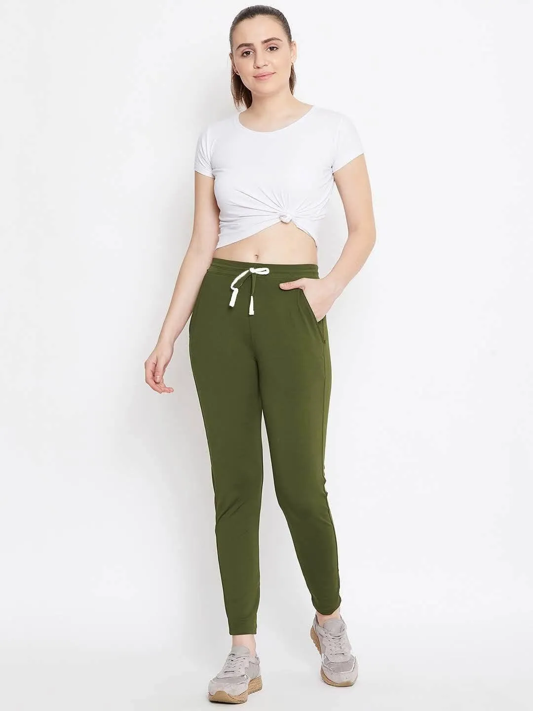 Women Olive Solid Track Pants