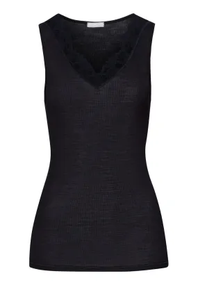 Woolen Lace Fine Ribbed Wool And Silk Tank Top | Black 70912-019